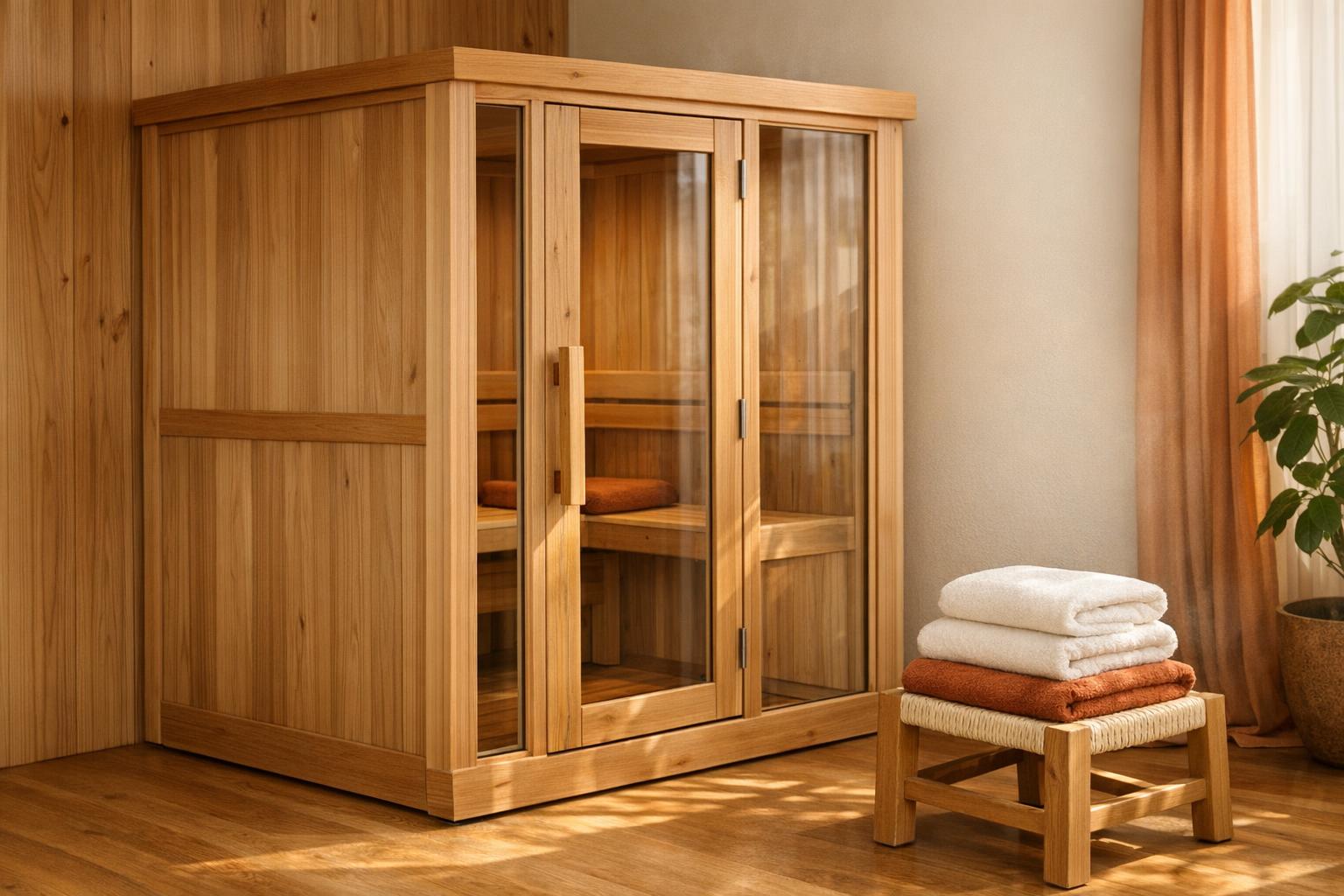 Wood cabin vs fabric portable saunas AI-generated editorial illustration.